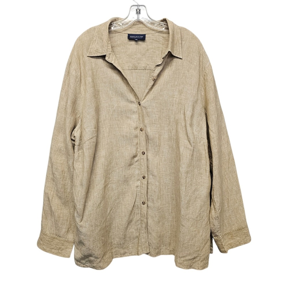 Jones New York Signature Womens Shirt 100% Linen Button Up Top Sz XXL Relaxed